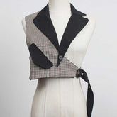 Lizakosht  Women Black Plaid Irregular Stitch Loose Fit Vest New V-collar Sleeveless   Fashion Tide Spring Autumn 2021 1DC530